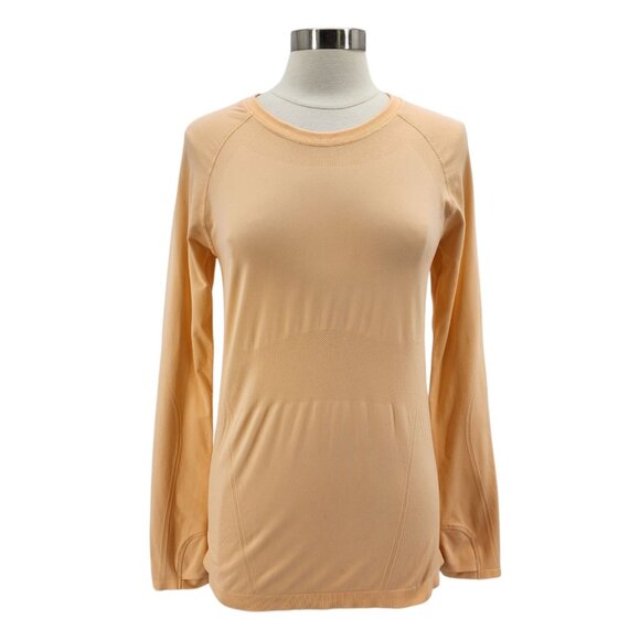 Athleta Womens Large Top Momentum Seamless Long Sleeve Peach Orange Activewear - Picture 7 of 7